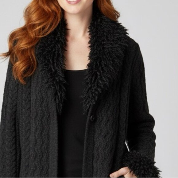 IB Diffusion Vintage 90s Cable Knit Long Sweater Coat Cardigan Wool Cozy Warm S - Picture 4 of 15